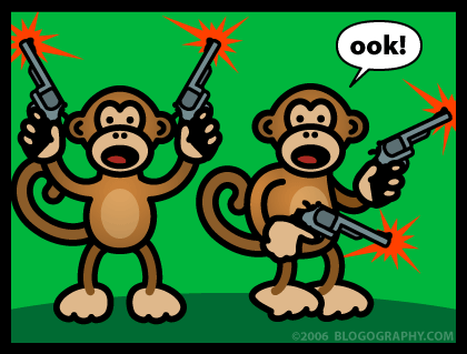 pictures of monkeys with guns. Monkeys with guns are funny.