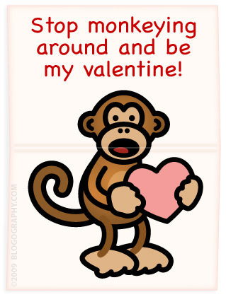Happy Valentines Day Monkey. Bad Monkey holding a Valentine