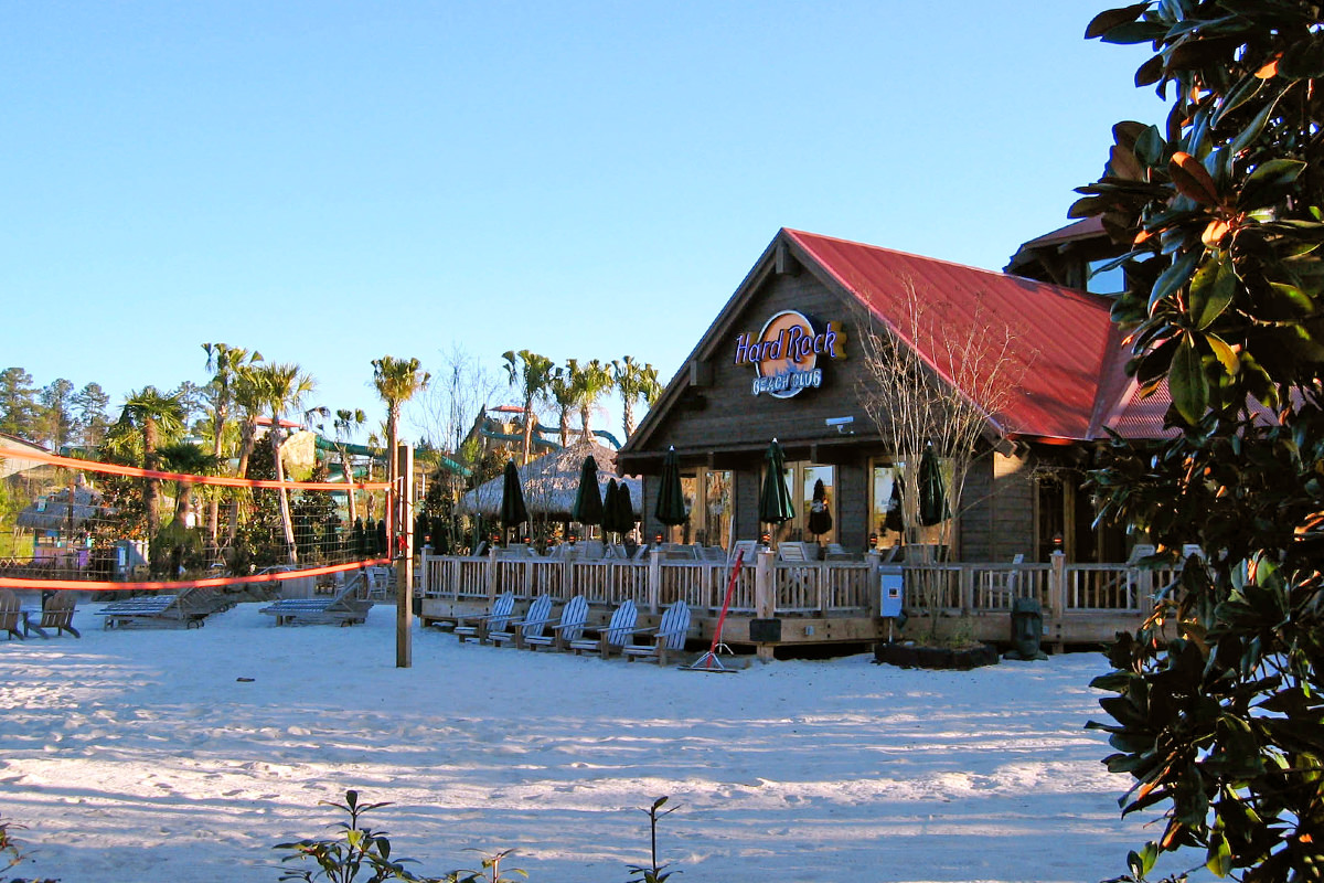 The Hard Rock Beach Club Choctaw volleyball court.