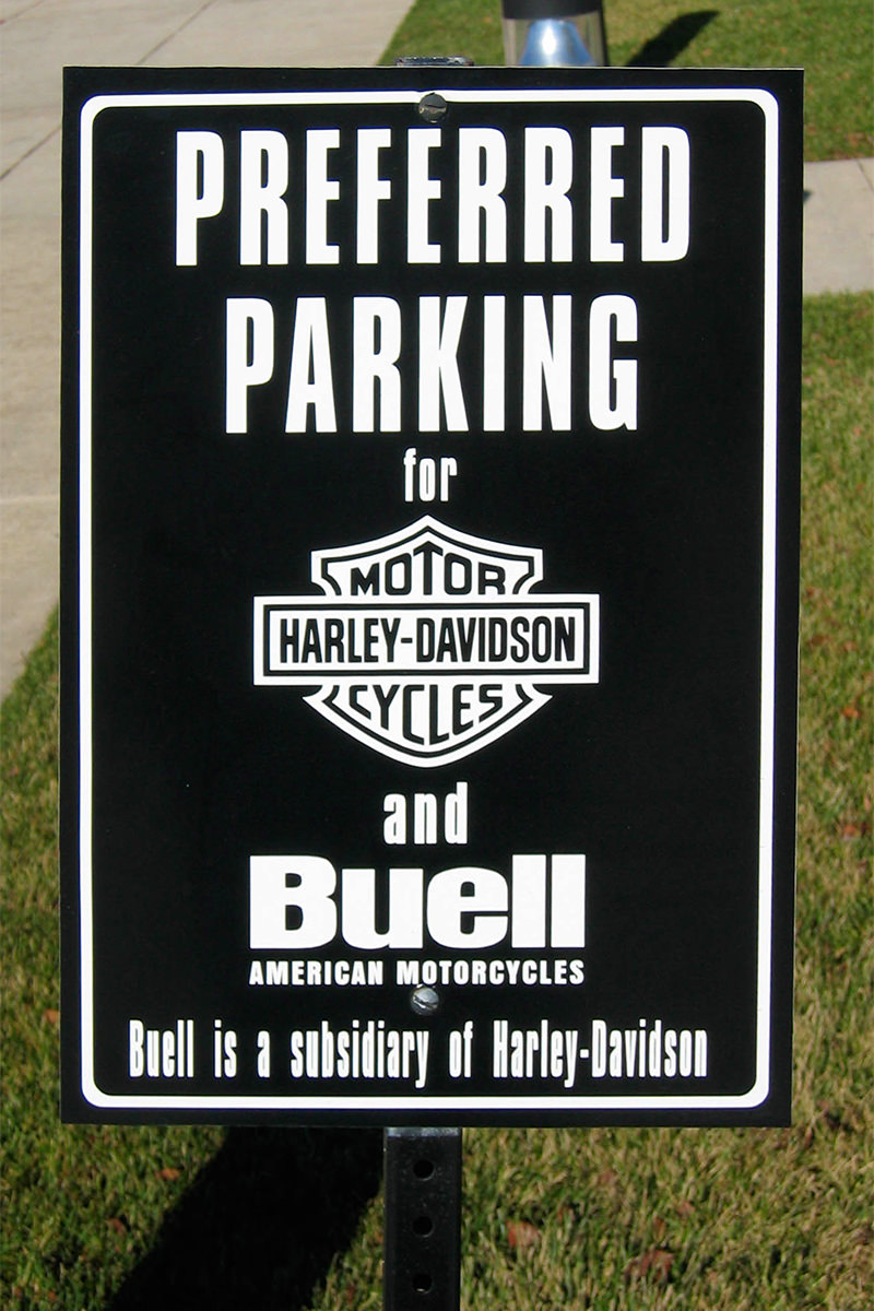 Harley Davidson preferred parking sign in Milwaukee, Wisconsin.