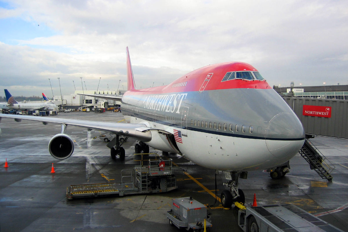 A Northwest Airlines Plane at the tarmac in Seattle