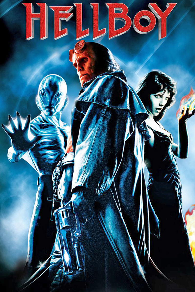 A darkened promo image of characters from the Hellboy Movie.