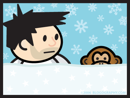 DAVETOON: Lil' Dave and Bad Monkey are covered in snow!