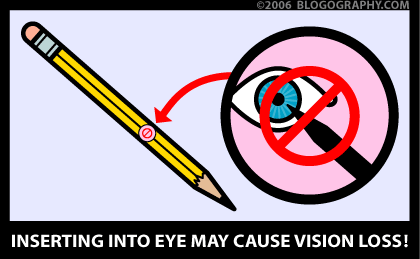 Inserting pencil into eye may cause vision loss!