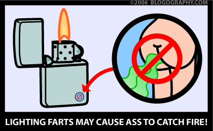 Lighting farts may cause ass to catch fire!