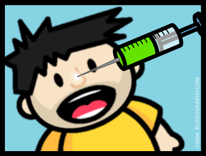 DAVETOON: Lil' Dave getting stabbed in the face with a giant needle.