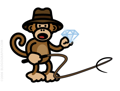 DAVETOON! Bad Monkey wearing a fedora and holding a whip, Indiana Jones style.
