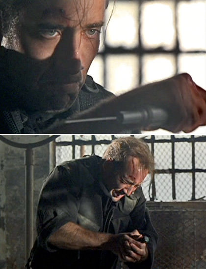 Nicholas Cage stabbing himself in the heart with an adrenaline shot in The Rock.
