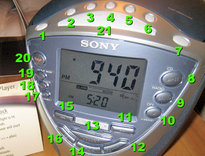 Sony alarm clock with a hideous number of complicated buttons.
