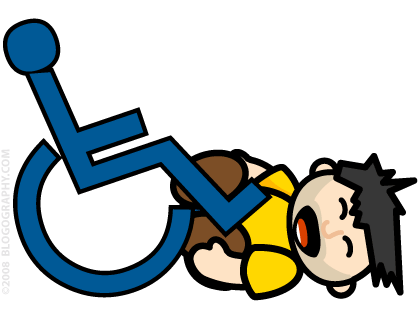 DAVETOON: Handicapped sign emblem driving over Lil' Dave.