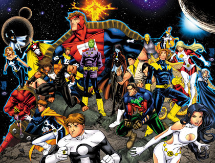 Drawing of the various members of the Legion of Super-Heroes