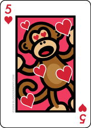 DAVETOON: Bad Monkey in love on the Five of Hearts Card