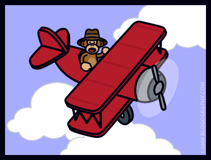 DAVETOON: Bad Monkey in a biplane, flying towards adventure!