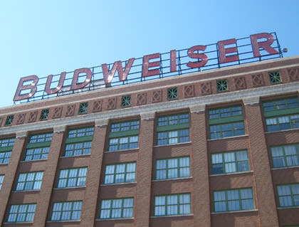 Budweiser sign on top of the packaging building