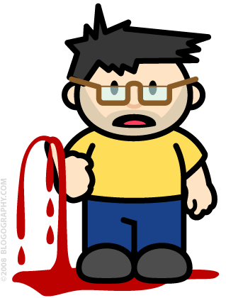 DAVETOON: Lil' Dave standing in horror while blood gushes from his finger!