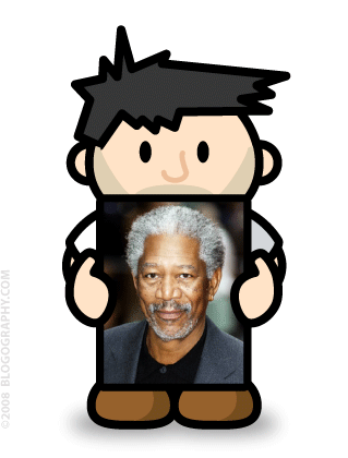 DAVETOON: Lil' Dave holding a photo of Morgan Freeman