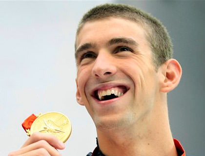 Michael Phelps and his gold medal.