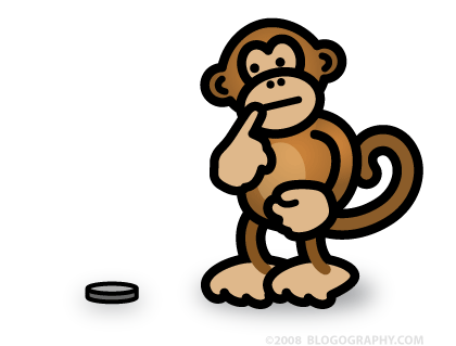 DAVETOON: Bad Monkey staring at a coin on the ground.
