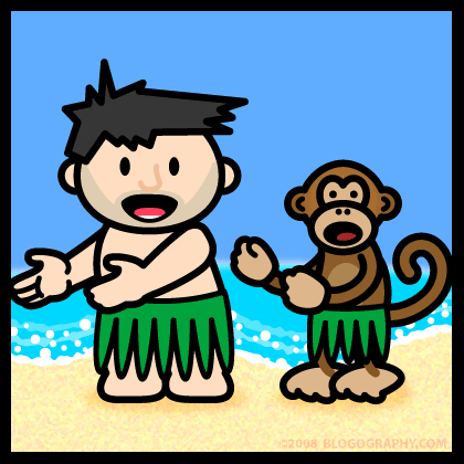 DAVETOON: Lil' Dave and Bad Monkey doing a Hawaiian dance.