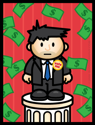 DAVETOON: Lil' Dave asking for votes while being showered with money.