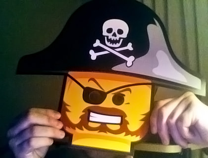 A photo of Dave wearing a Lego Pirate Mask!