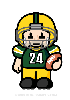 DAVETOON: Lil' Dave dressed in a Green Bay Packers football uniform.