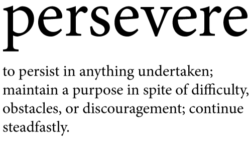 persevere: to persist in anything undertaken;maintain a purpose in spite of difficulty, obstacles, or discouragement; continue steadfastly.