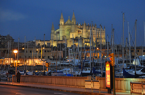 Looking towards the Palma Cathedral at night