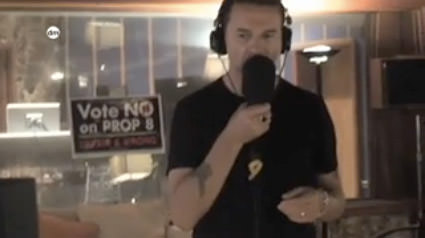 Depeche Mode in the Studio with a NO ON PROP 8 Sign