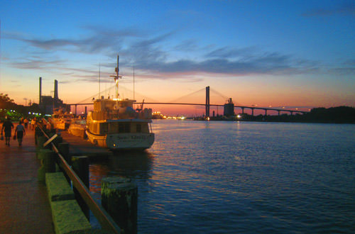 Sunset on River Street in Savannah