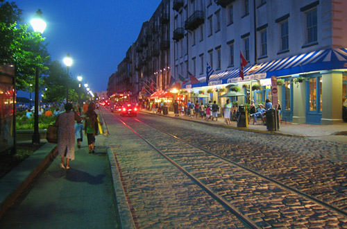 Sunset on River Street in Savannah