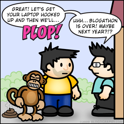 DAVETOON: Bad Monkey poops on the porch! Sorry, Blogathon is over!
