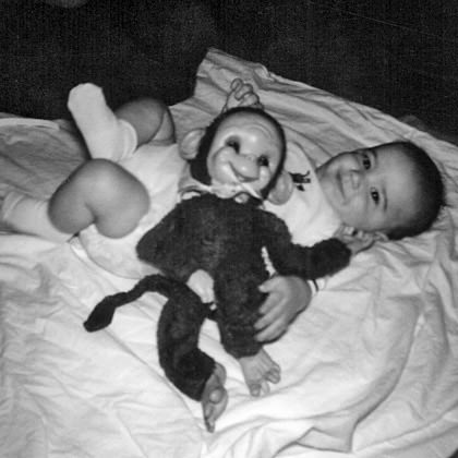 Baby Dave with a Stuffed Monkey Toy