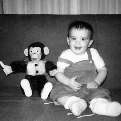 Baby Dave with a Different Stuffed Monkey Toy