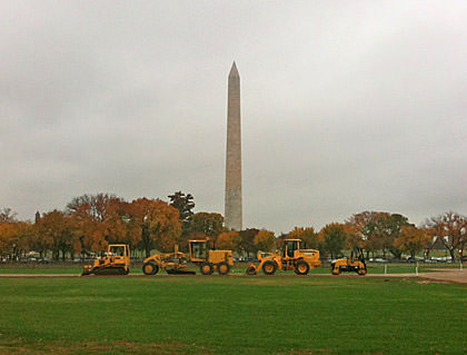 Washington Monument with Construction Vehicles in Front