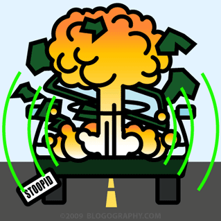 DAVETOON: The idiot's car explodes in a firey explosion thanks to Lil' Dave's psychic energy!