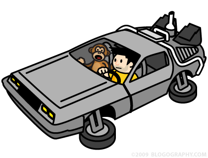 DAVETOON: Lil' Dave and Bad Monkey are flying around in the DeLorean from the Back To The Future movies!