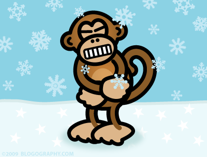 DAVETOON: Bad Monkey shivering in the winter cold.