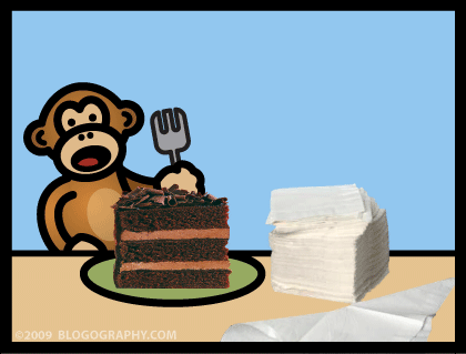 Bad Monkey wastes napkins while eating cake!