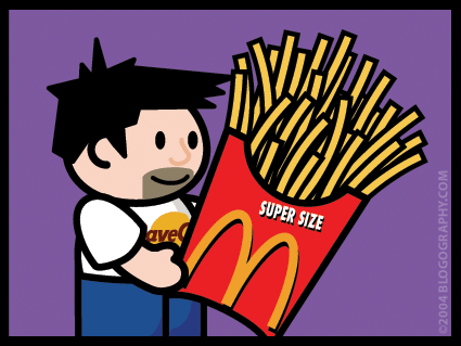 DAVETOON: Lil' Dave eating a massively huge box of French fries.