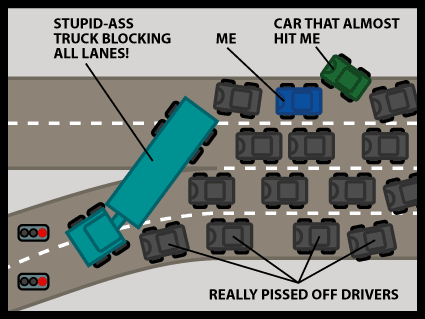 Moron Driver #2 cutting off four lanes of traffic