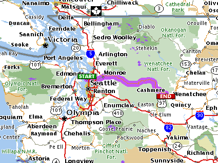 Seattle to Cashmere directions map.