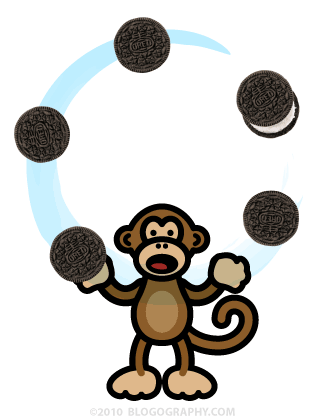 It's Bad Monkey juggling giant OREO cookies!