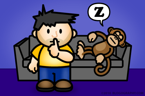 DAVETOON: Bad Monkey sleeping on a couch.
