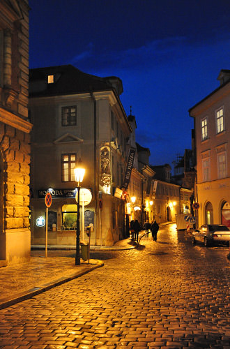 Across Charles Bridge at Night in Prague