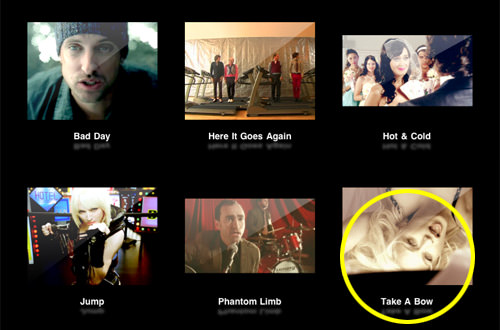 Video selection menu with Madonna's 