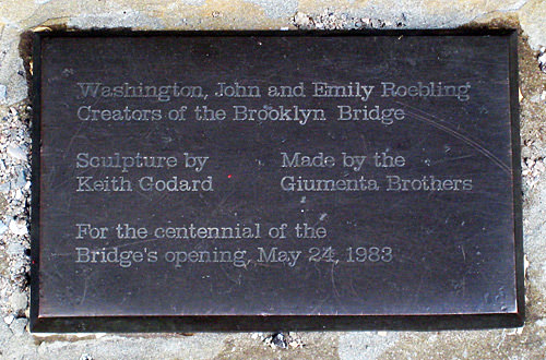 Brooklyn Bridge Creators Statue Plaque