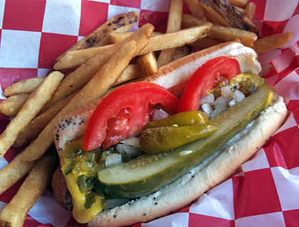 A veggie dog Chicago-style from Huey's!