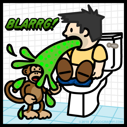 DAVETOON: Lil' Dave on the toilet while puking on Bad Monkey.