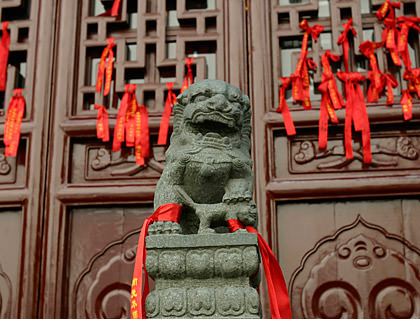 Red Ribbons on a Door in China